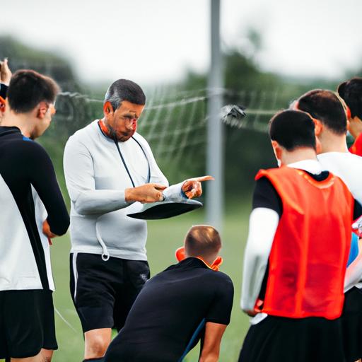 Treinador discutindo avaliações de FC com sua equipe durante uma sessão de treinamento