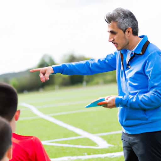 Treinador de futebol explicando a regra de impedimento para sua equipe